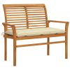 Patio Bench with Cream White Cushion 44.1" Solid Teak Wood