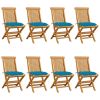 Patio Chairs with Light Blue Cushions 8 pcs Solid Teak Wood