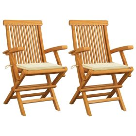 Patio Chairs with Cream Cushions 2 pcs Solid Teak Wood