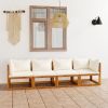 4-Seater Patio Sofa with Cushion Cream Solid Acacia Wood