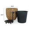 10.6" Self-watering Wicker Planter - Garden Decoration Pot - Dark Brown - Round