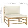 3 Piece Patio Lounge Set with Cream White Cushions Bamboo