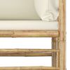 3 Piece Patio Lounge Set with Cream White Cushions Bamboo