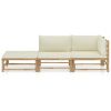3 Piece Patio Lounge Set with Cream White Cushions Bamboo