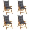 Reclining Patio Chairs with Cushions 4 pcs Solid Wood Teak