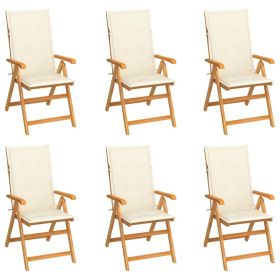 Patio Chairs 6 pcs with Cream Cushions Solid Teak Wood