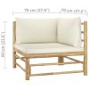 3 Piece Patio Lounge Set with Cream White Cushions Bamboo