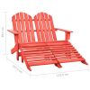 2-Seater Patio Adirondack Chair&Ottoman Fir Wood Red