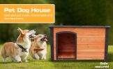 Dog House Outdoor & Indoor Heated Wooden Dog Kennel for Winter with Raised Feet Weatherproof for Large Dogs(Gold red and black)44.5"*26.4"*27.8"(M)