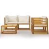 5 Piece Patio Lounge Set with Cushion Cream Solid Acacia Wood