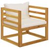 5 Piece Patio Lounge Set with Cushion Cream Solid Acacia Wood