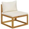 4-Seater Patio Sofa with Cushion Cream Solid Acacia Wood