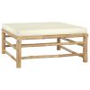 6 Piece Patio Lounge Set with Cream White Cushions Bamboo