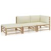 3 Piece Patio Lounge Set with Cream White Cushions Bamboo