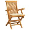 Patio Chairs with Cream Cushions 2 pcs Solid Teak Wood