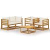 5 Piece Patio Lounge Set with Cushion Cream Solid Acacia Wood