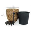 14.6" Self-watering Wicker Planter - Garden Decoration Pot - Dark Brown - Round