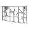 Wooden Outdoor Cat House Catio Playground Cat Window Box Outside Enclosure with Weather Protection Roof for Multiple Kitties