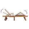 Sun Lounger with Cushion Solid Teak Wood Cream