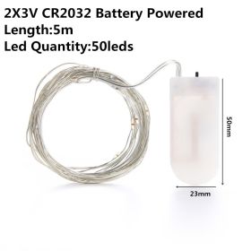 Christmas Light Led Outdoor Battery USB Powered 2m 5m10m String Lights Cooper Wire Garland Wedding Party Decoration Fairy Lights (Option: Blue-5m cr2032 battery)