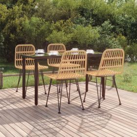 5 Piece Patio Dining Set Poly Rattan (Color: Brown)