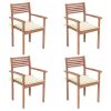 Patio Chairs 4 pcs with Cream Cushions Solid Teak Wood