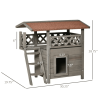 Indoor/Outdoor Cat House 2-Story Wooden Kitten Condo With Balcony Roof