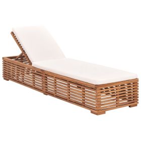Sun Lounger with Cream Cushion Solid Teak Wood (Color: Brown)
