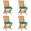 Patio Chairs with Light Blue Cushions 4 pcs Solid Teak Wood