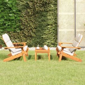 3 Piece Adirondack Patio Lounge Set Solid Wood Acacia (Color: Brown)