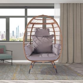 Outdoor Garden Rattan Egg Swing Chair Hanging Chair (Color: Light Gray)