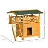 Indoor/Outdoor Cat House 2-Story Wooden Kitten Condo With Balcony Roof