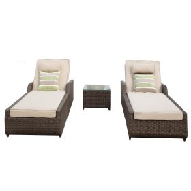 Direct Wicker Outdoor Patio Adjustable Rattan Chaise Lounge Set with Cushions (Color: Brown)