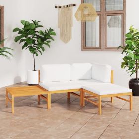 4 Piece Patio Lounge Set with Cream Cushions Solid Teak Wood (Color: Cream)